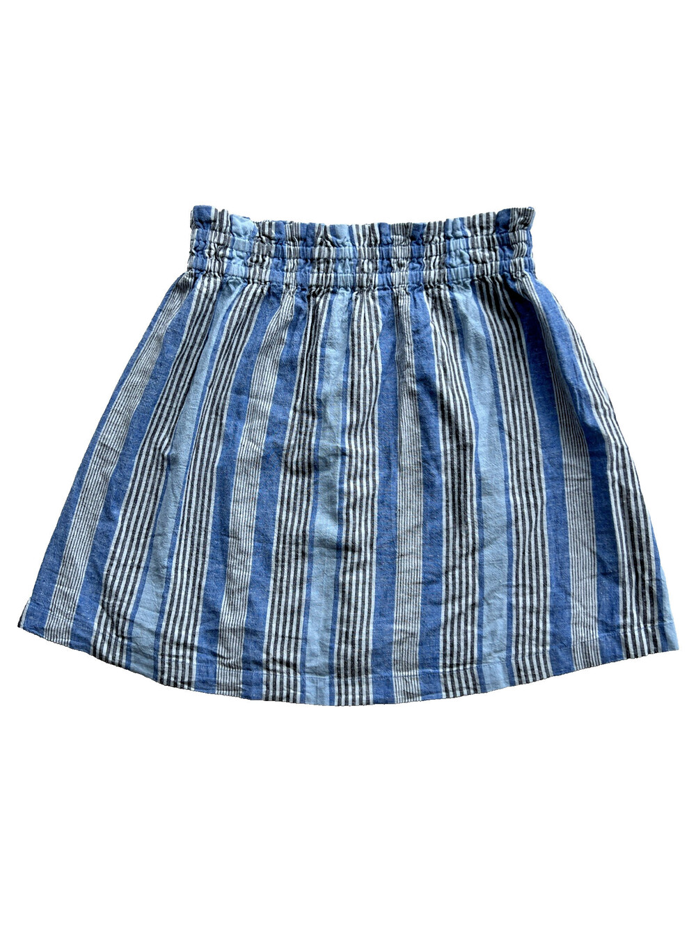 Free People Blue Striped Mini Skirt Linen Blend Paperbag Waist Boho Coastal XS